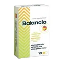 Caja de Balancio, complemento alimenticio, con franjas amarillas y verdes